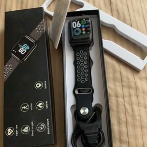 A black Android smart watch and its Brand new